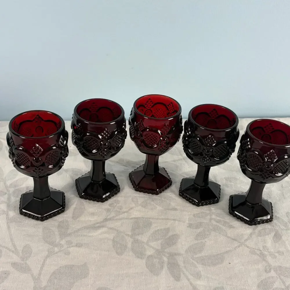 Avon Cape Cod Ruby Red Footed Cordial Glasses Set of 5 Vintage
